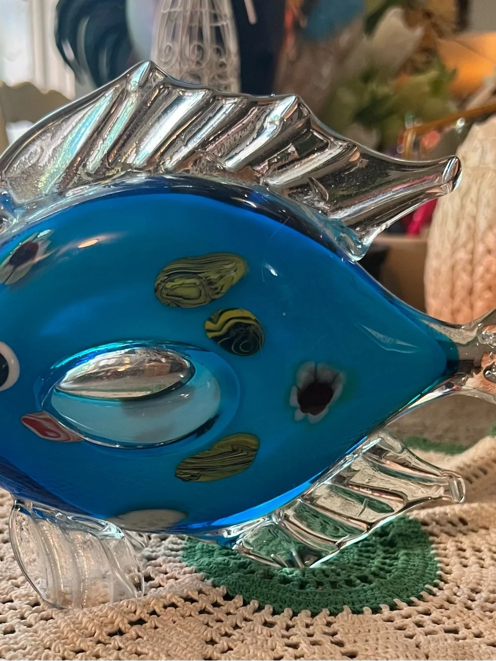 Murano Type Hand Blown Glass Angle or Koi Fish Lg 10” by 7” Heavy